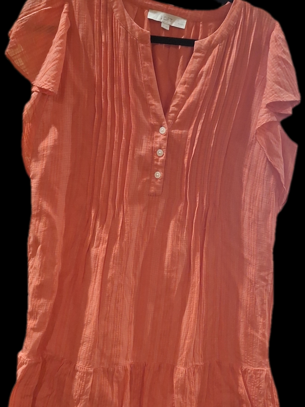 LOFT Coral Pintuck Ruffle Mini Dress - Picture 4 of 12